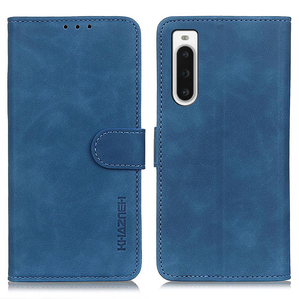 

KHAZNEH For Sony Xperia 10 V Retro Texture PU Leather Phone Case Wallet Protective Phone Stand Cover Blue