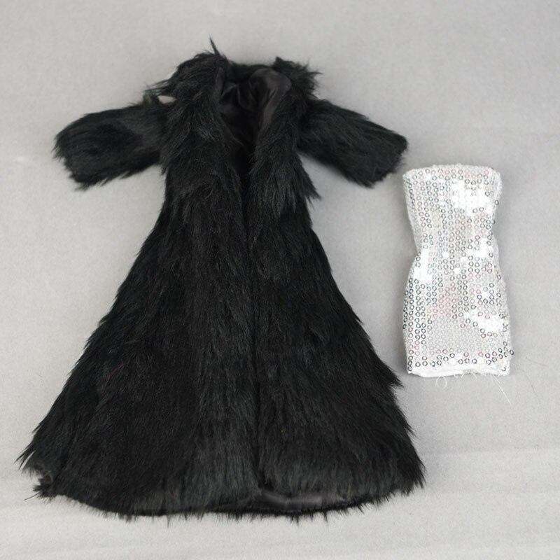 Příslušenství pro panenky Barbie, oblečení, parka, zimní super dlouhý kožešinový bílý kabát a stříbrné šaty, módní oblečení pro panenku 1/6