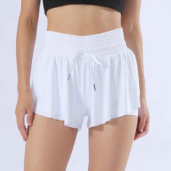 Women Sports Skort Elastic High Waist Adjustable Drawstring Sport Shorts Solid Color Yoga Fitness Shorts