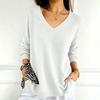 Women's Color V-Neck Long Sleeve Knit Sweater Casual Basic Lightweight Top for Daily Wear