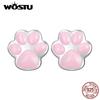 WOSTU 925 en argent Sterling belle rose chat oreille boucles d'oreilles pour les femmes Mini mignon animal patte goujons Clips fille anniversaire bijoux cadeau