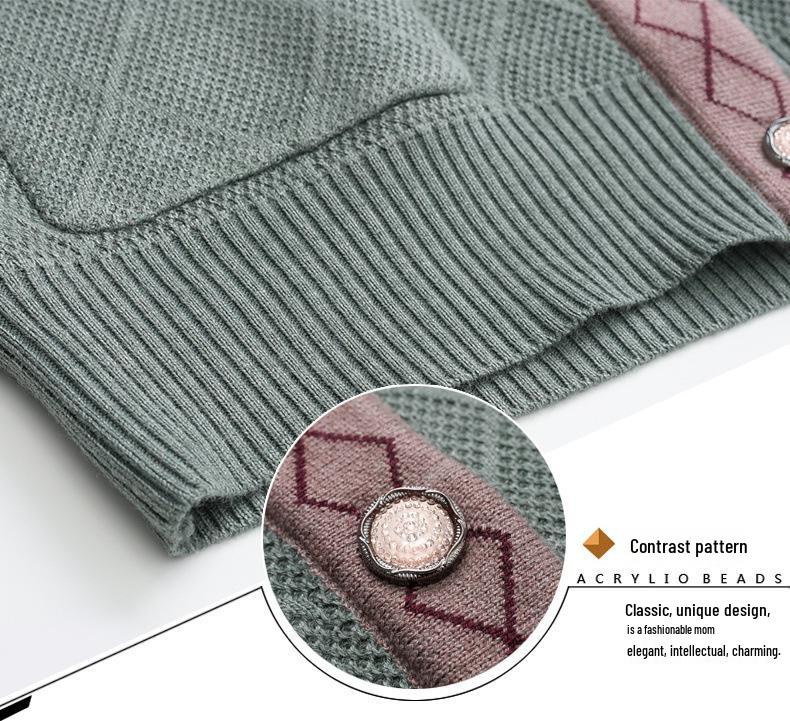Women's Fleece-Lined Knitted Cardigan for Autumn/Winter - Ideal for Middle-Aged and Elderly.