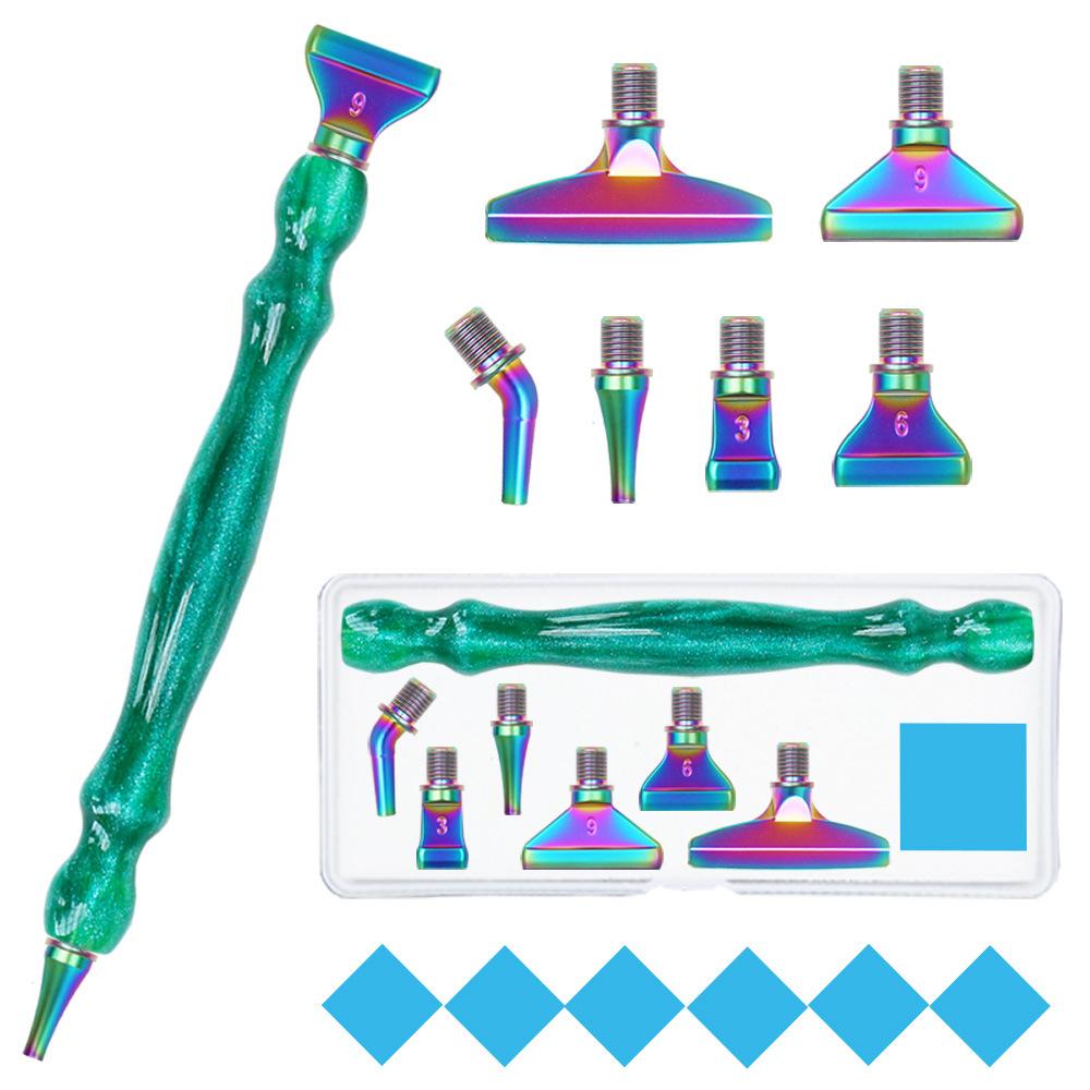 Purple 5D DIY Diamond Pen Set Resin Diamond Painting Tool Point Drill Pen with Thread Multifunctional 6 Metal Pen Heads and Clay