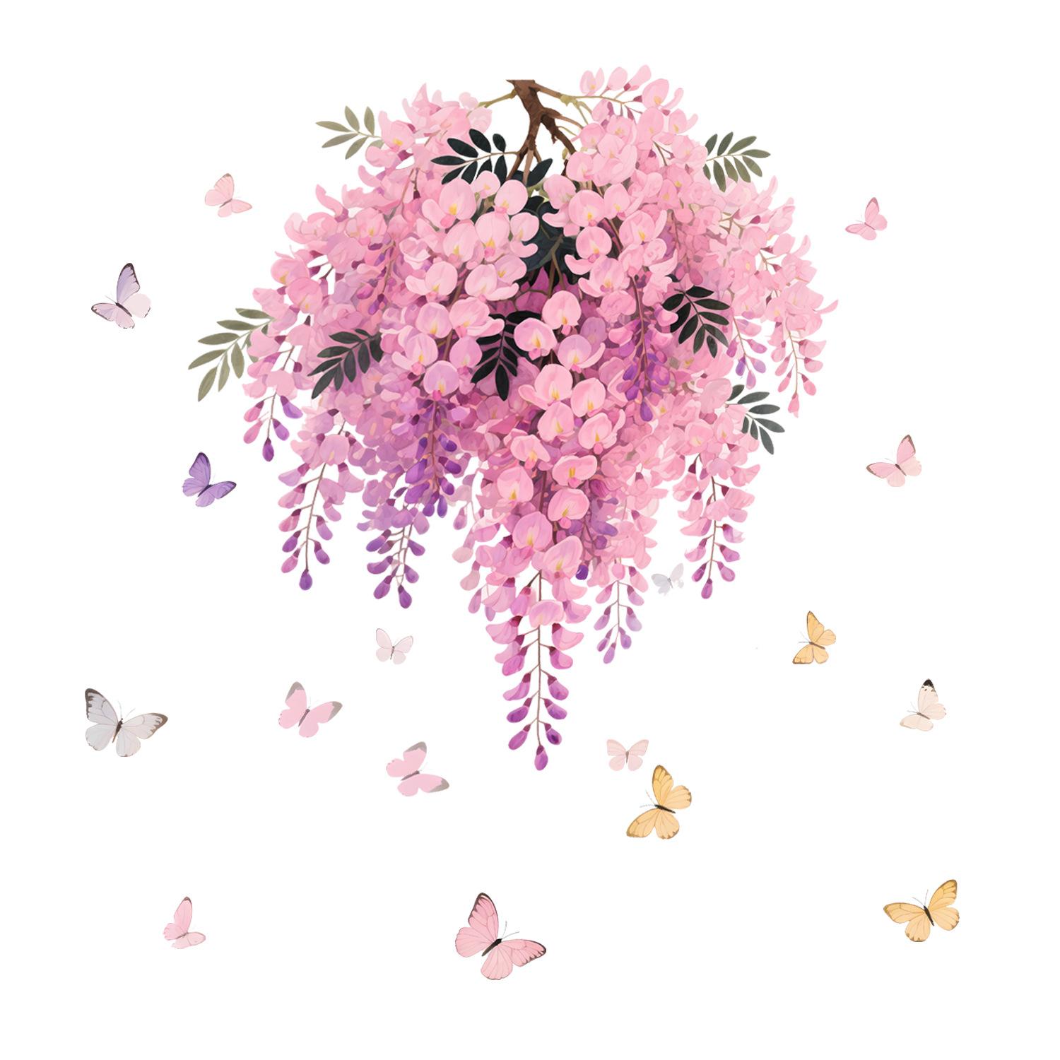 Розовый Цветок Лозы Бабочка Статическая Наклейка на Окно Двусторонняя для Домашнего Декора Спальня Гостиная 38x38cm розовый