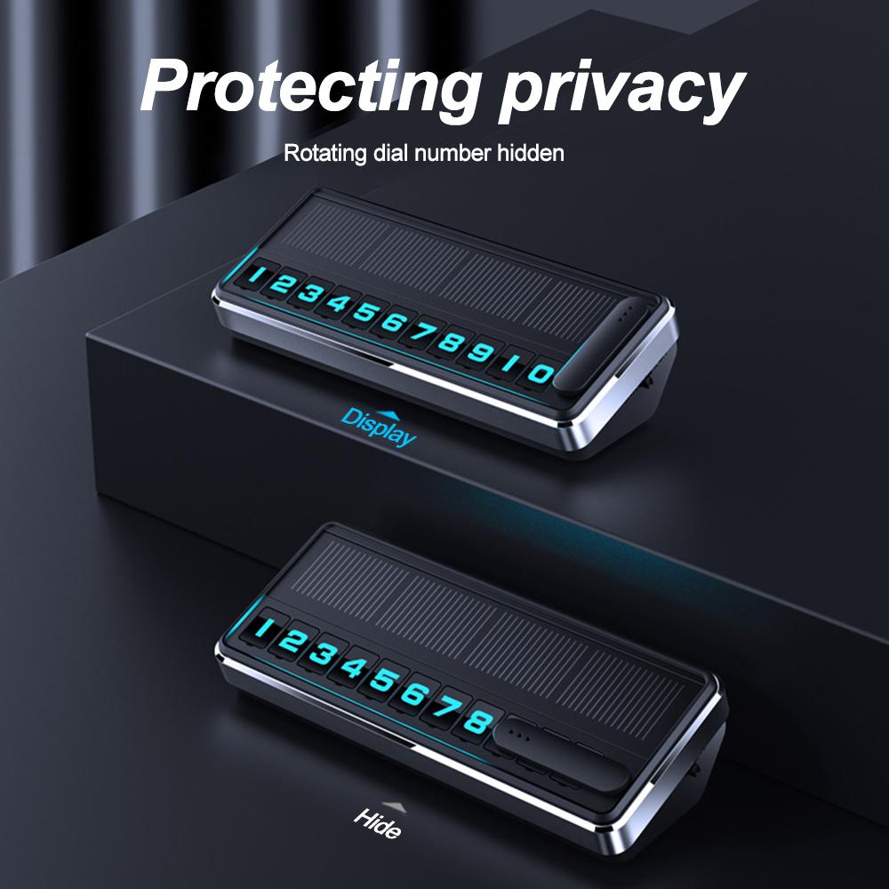 1Pc Solar Car Phone Number Plate Led Lighting Temporary Parking Card Hidden Plates Car Park Stop Multiple Number Parking Gadgets