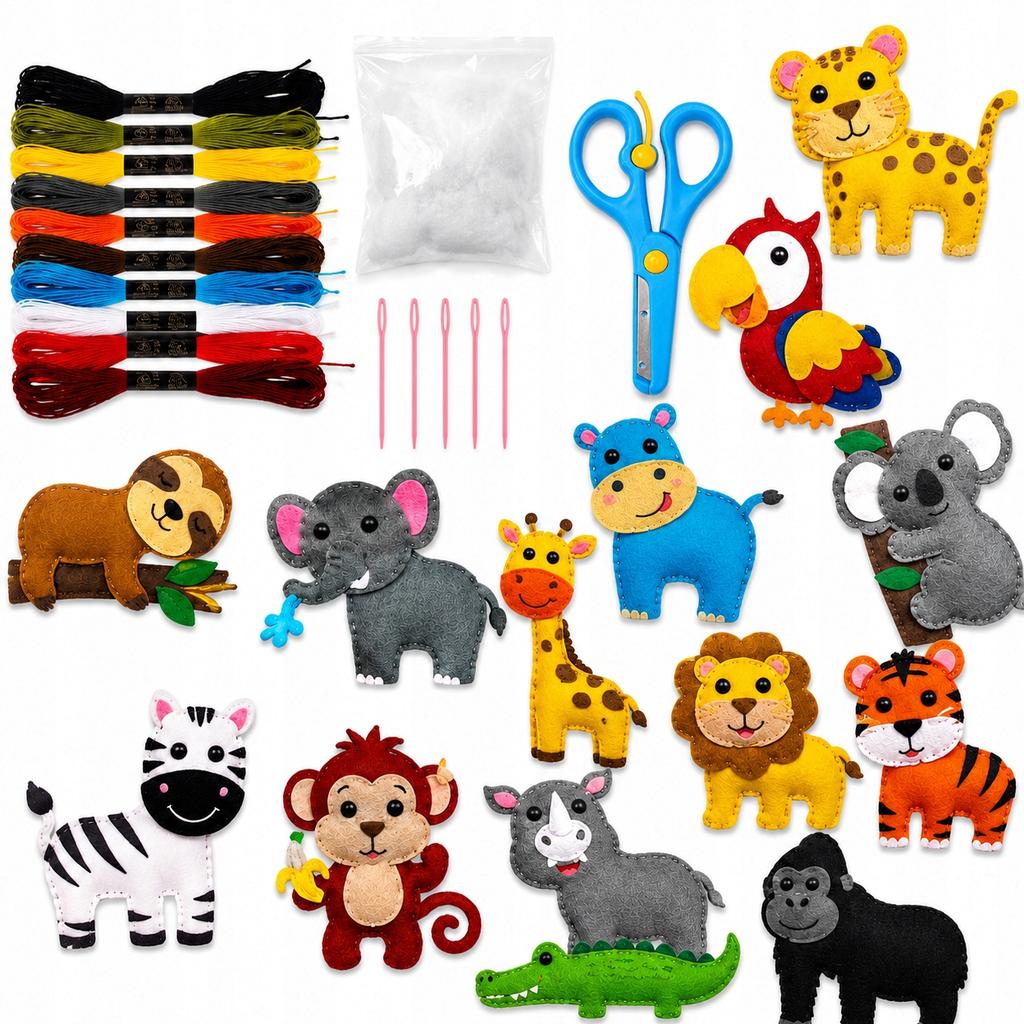 DIY Sewing Kit for Kids 14 Felt Animals with Accessories