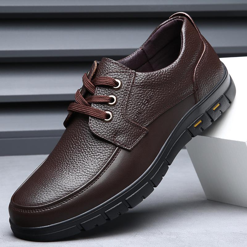 Soft Sole Lace-up Luxury Brand Middle-aged Old Man Dad Lightweight Loafers Shoes Men Genuine Leather Casual Shoes