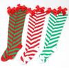 Striped Stockings For Women Over The Knee Long Socks Christmas Green Red Bowknot Long Socks Female Leg Stocking