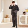 Fen Teng Classic Fleece-Lined Lapel Long Sleeve Pajama Set for Men and Women