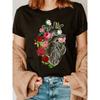 Flower Letter Print T-shirt, Short Sleeve Crew Neck Casual Top for Summer & Spring, Women's Clothing