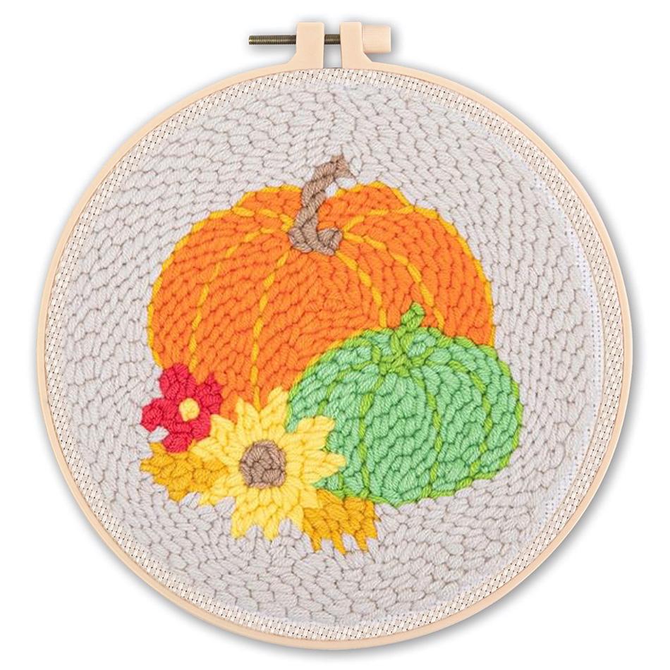 DIY Punch Needle Kits for Beginners Flower with Hoop Embroidery Punch Needle Starter Craft Set Festival Gift and Decoration