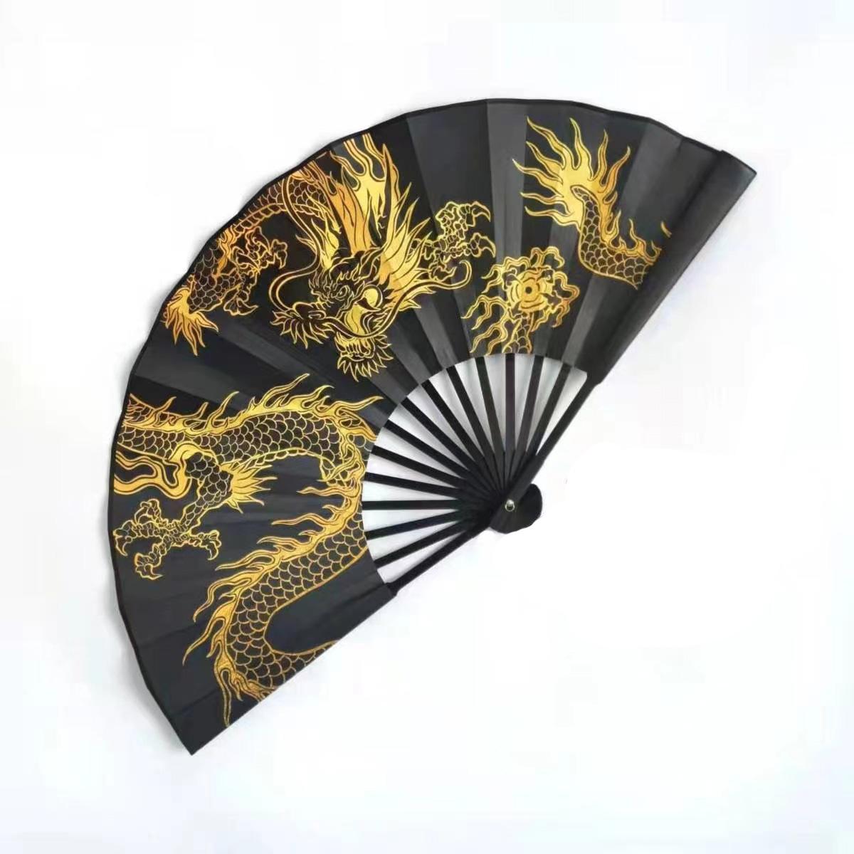 

Guanyin Heart Sutra Golden Dragon Large Folding Fan Durable Hand Fan Made Of Bamboo Home Decoration Year of The Dragon Gift Fan 12.97 inches