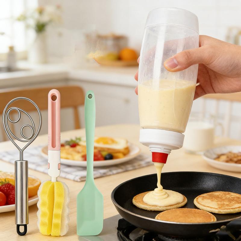5Pcs Set Hand Cranked Batter Mixer Bottle With Scale Batter Dispenser Pancake With Whisk Ball Baked Goods Easy-Squeeze Design 5pcs