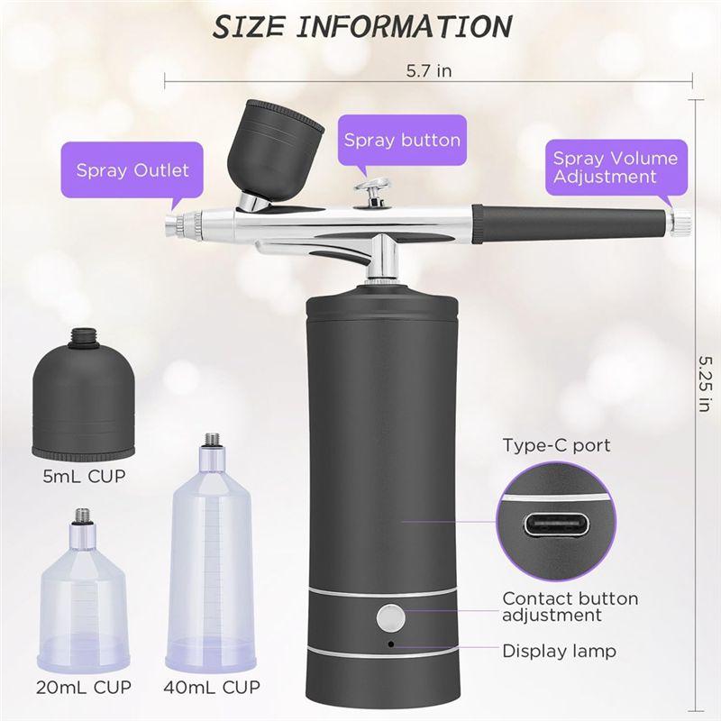 Aug. Airbrush KIT Cordless Rechargeable Compressor Airbrush Set Automatically Handles Model Painting, Nails, Makeup B