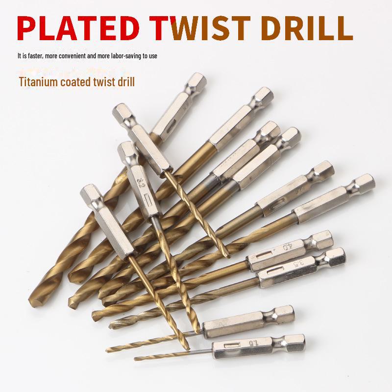 Titanium-Plated Hex Shank Drill Bit Set (13-Piece) for Electric or Pneumatic Screwdrivers, 6.35mm Shank