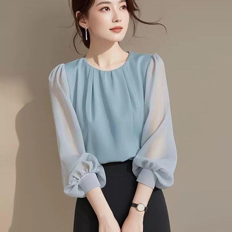 Early Autumn French High-End Super Nice Loose Chiffon Pullover Long Sleeve Shirt Women's Top Blouse