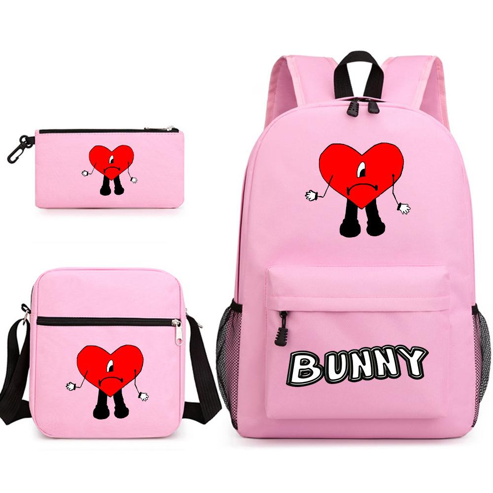 Popular Novelty Cool Bad Bunny Print 3pcs/Set Pupil School Bags Laptop Daypack Backpack Inclined Shoulder Bag Pencil Case