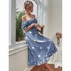 Women's Polka Dot Midi Dress Square Neck Puff Sleeve Fit and Flare Party Dress