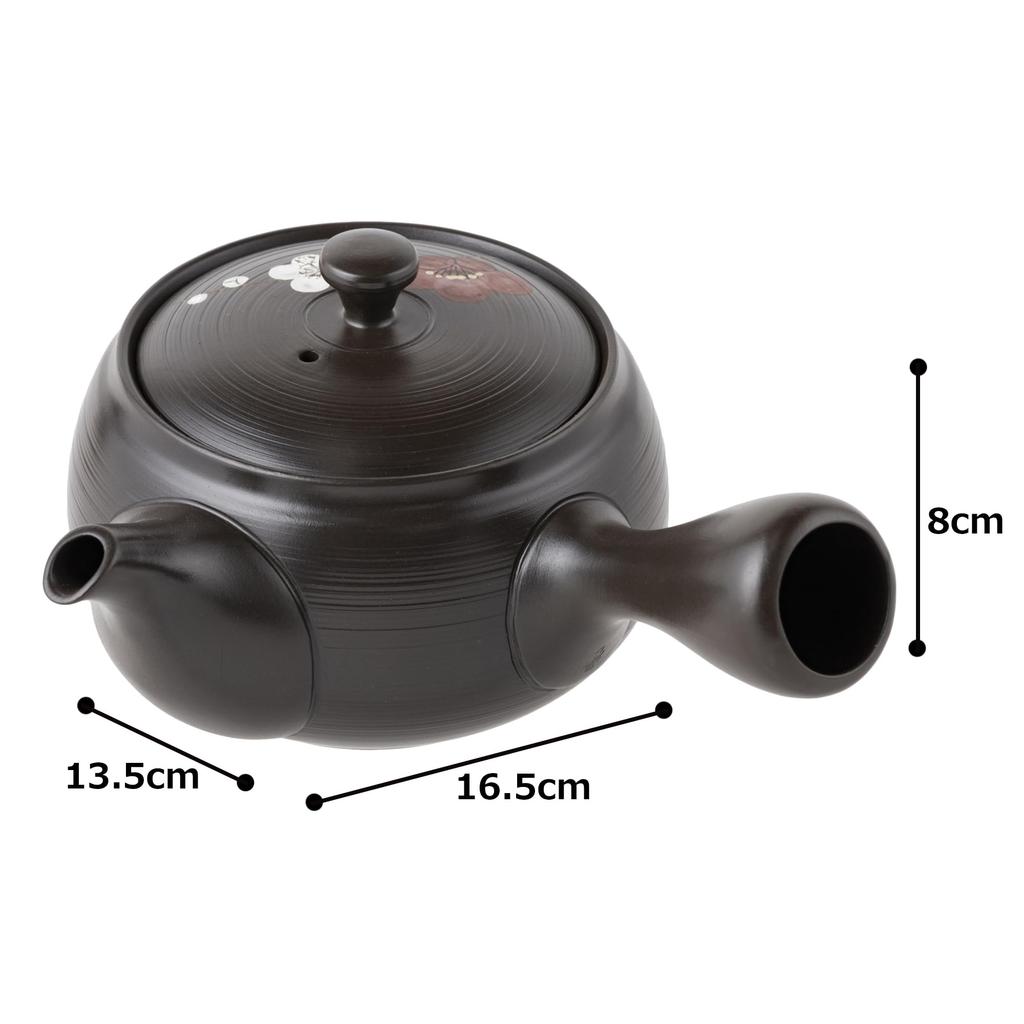 Tokoname ware teapot, Takeharu design, red and white plum blossom pattern, 320ml, with mesh filter, for deep-steamed green tea, roasted green tea, and