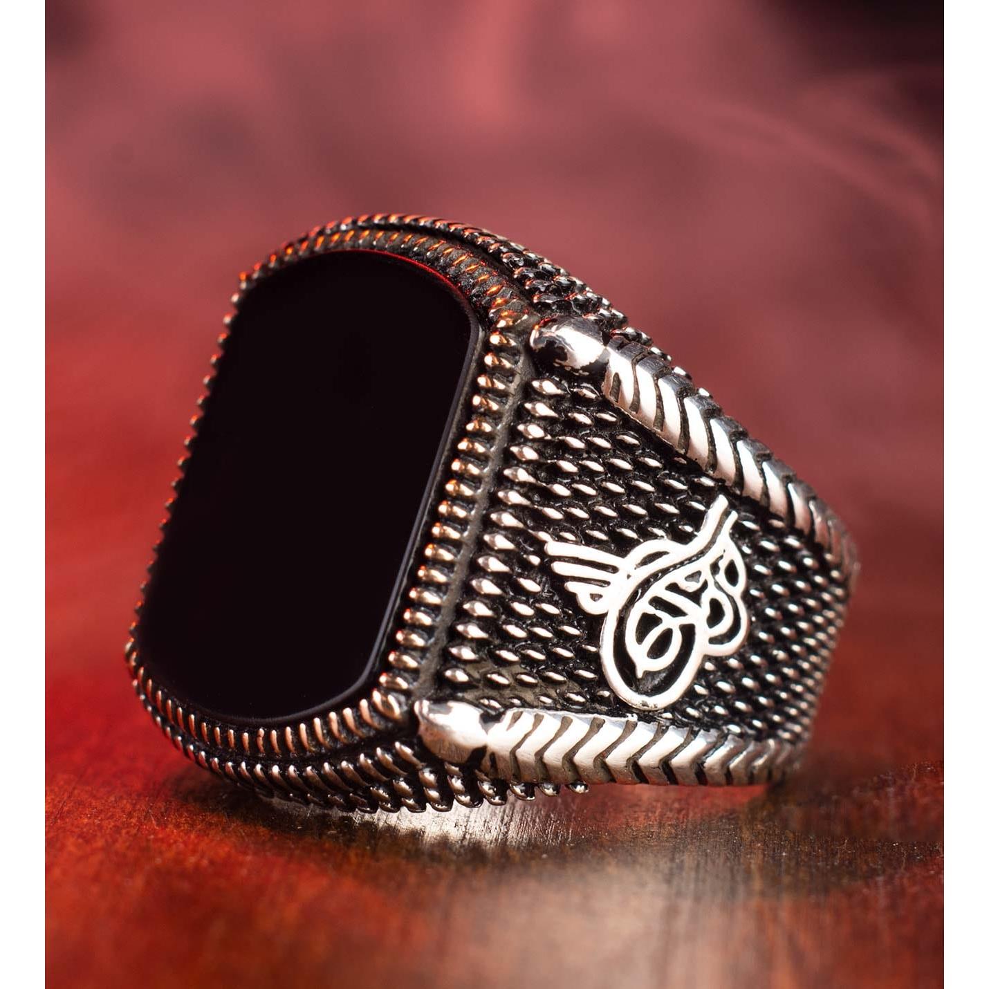 

Мужское кольцо Tugra из стерлингового серебра 925 пробы с черным ониксом