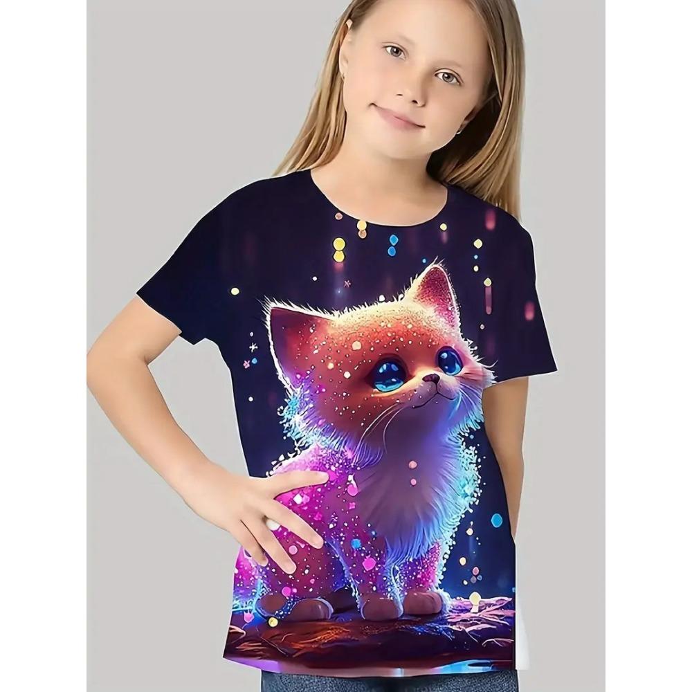 New Cartoon Doll 3D Printing T-shirt Children's Short-sleeved Girls Summer Loose Casual Tops