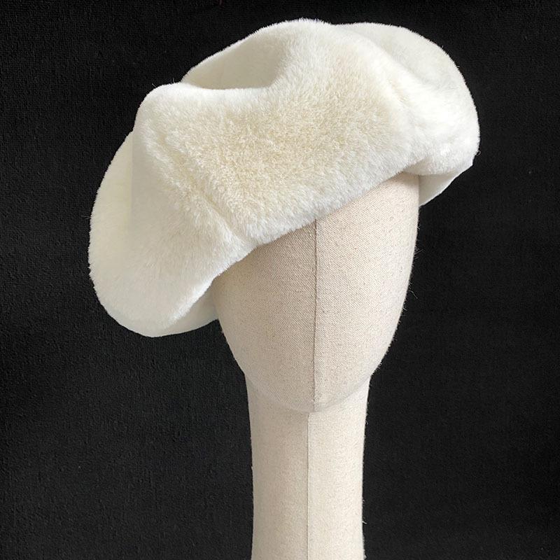 

Восьмиугольная шляпа Милая белая плюшевая шапка-берет из искусственного кролика Сверхбольшая Осенне-зимняя Универсальная теплая шляпа художника Шляпа-облако Женская Adjustable