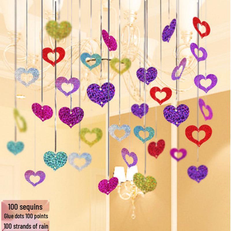 Heart-Shaped Wedding Room Balloon and Tinsel Decoration Set