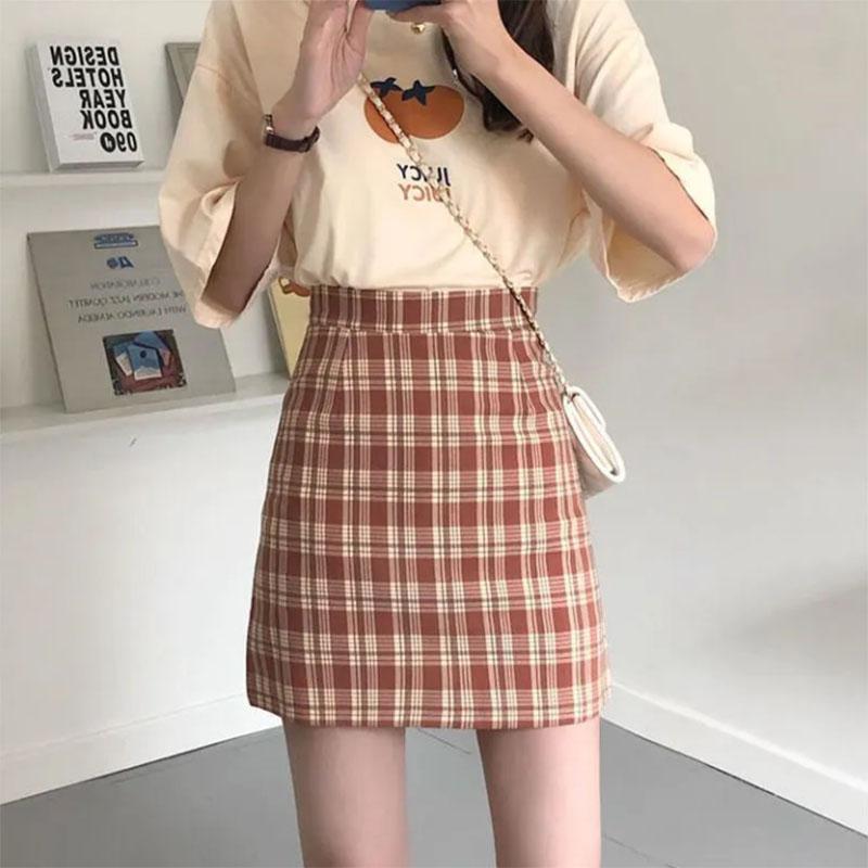WTEMPO Brand Trendy Fashion Retro Plaid High Waist Skinny A Word Package Hip Skirt Half Body Skirt Female Student Skirts