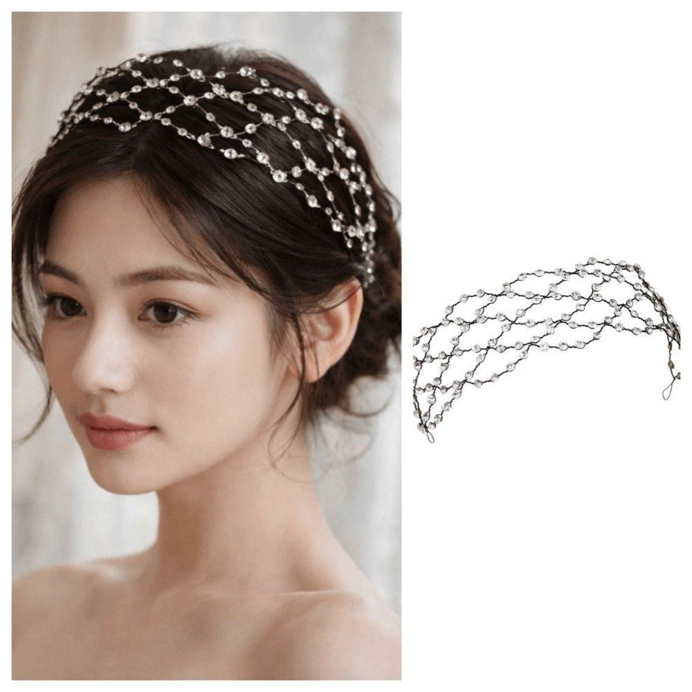 Handmade Rhinestone Tiara Wedding Headpieces Bride Hair Bands Classic Hair Net Crown  Women