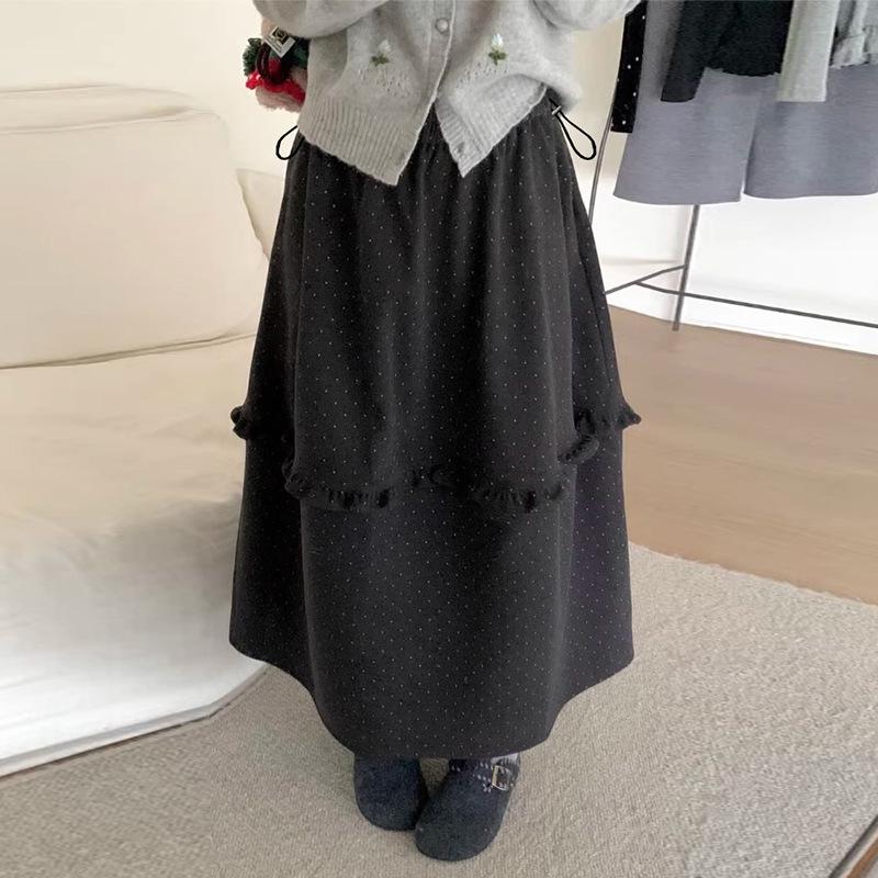 2026 Korean Style Polka Dot Ruffle High-Waisted Skirt for Women - Autumn/Winter Collection