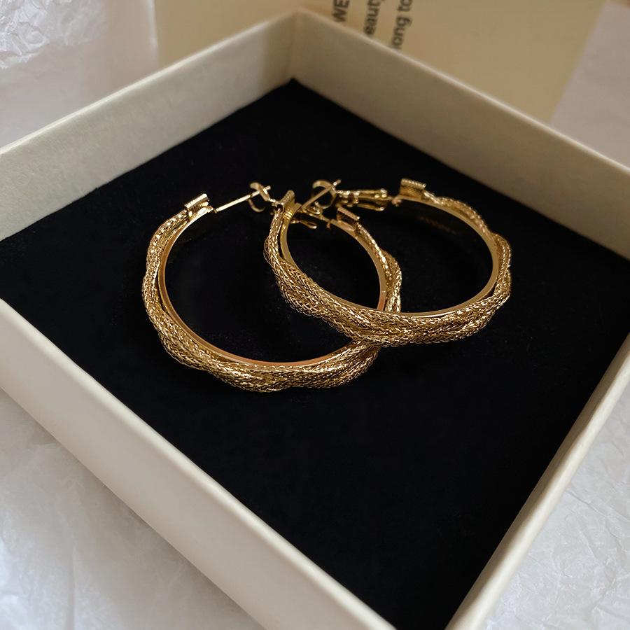 Gold French Simple Round Plain Ring Earrings Light Luxury Earrings Hong Kong Style Earrings