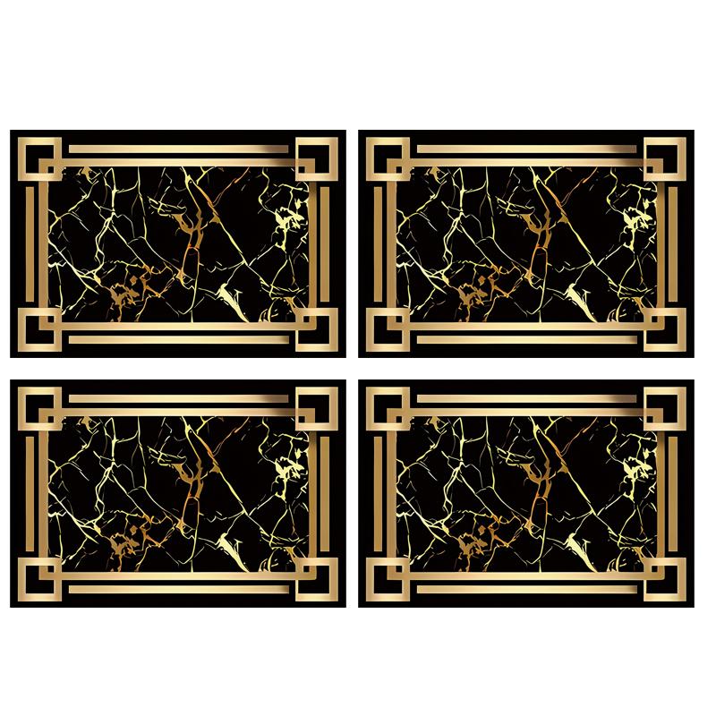 4 Stück Schwarz Goldfarbenes Elementmuster Geschirr-Matten - Tischmatten, Untersetzer, Platzsets für Küchen-Esstische, Partydekoration
