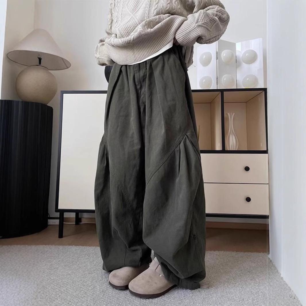 

Unisex Japanese Style Coffee Pleated Wide-Leg Workwear Pants XXXL кавовий