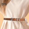 Women Thin Belt Multi Holes Adjustable Length Faux Leather Waistband Solid Color Dresses Shirt Belt Clothing Accessory