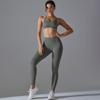 New Seamless Knitted Solid Color Sexy Back Tight Fashion Back V-waist Yoga Suit Running Fitness Set