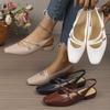 Summer Women Slingback Flats Square Toe Patent Leather Gold Buckle Low Heel Daily Office Commute Party Fashion Dress Shoes