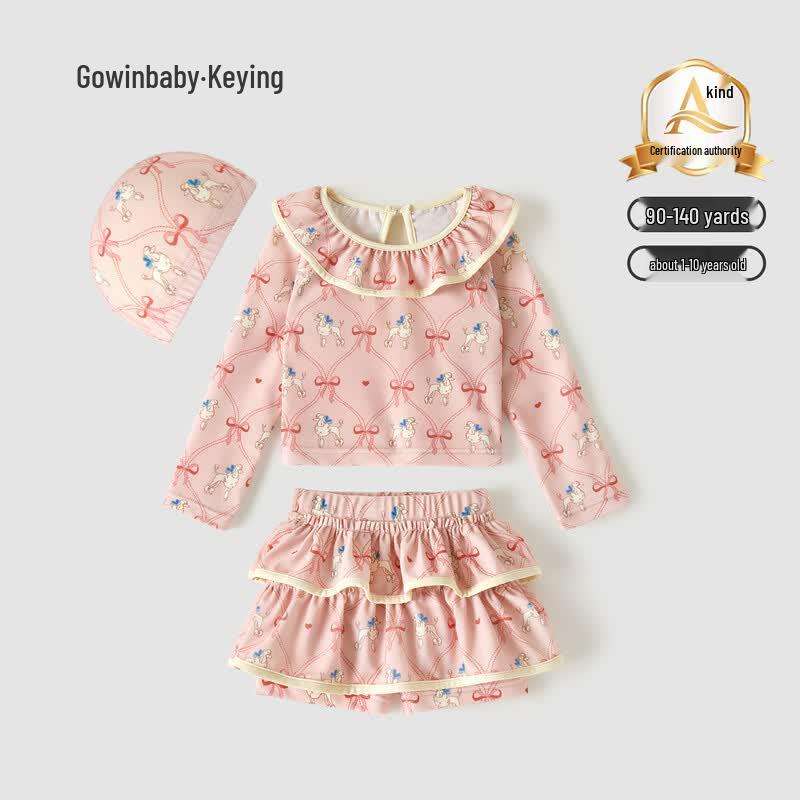 GOWINBABY Girls Cartoon Three-Piece Split Swimsuit Set 100