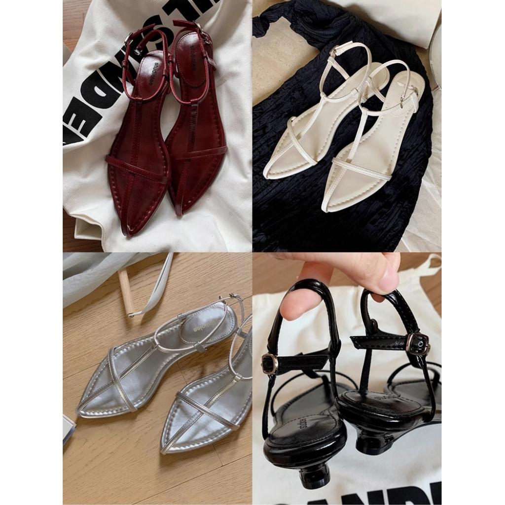 Cowhide version~ Super temperament small pointed cross thin belt open toe buckle leather sandals women