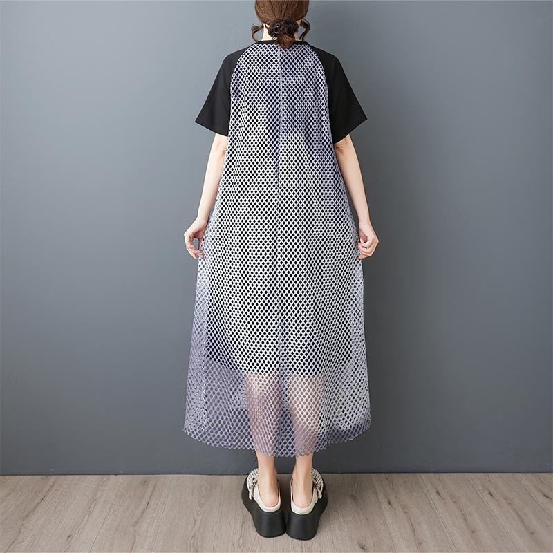 short sleeve Plus size hollow out new in dresses for women casual loose long summer dress