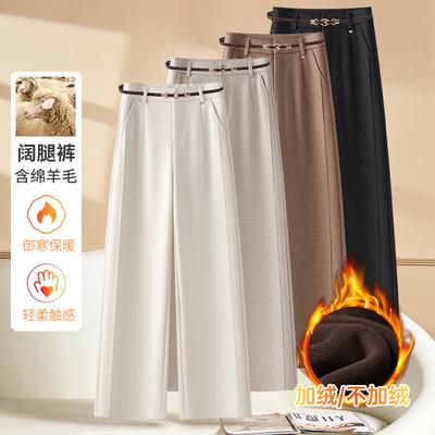 Wool Narrow Wide-leg Pants Women's Velvet Winter New Drape Loose and Thin Casual Straight Pants