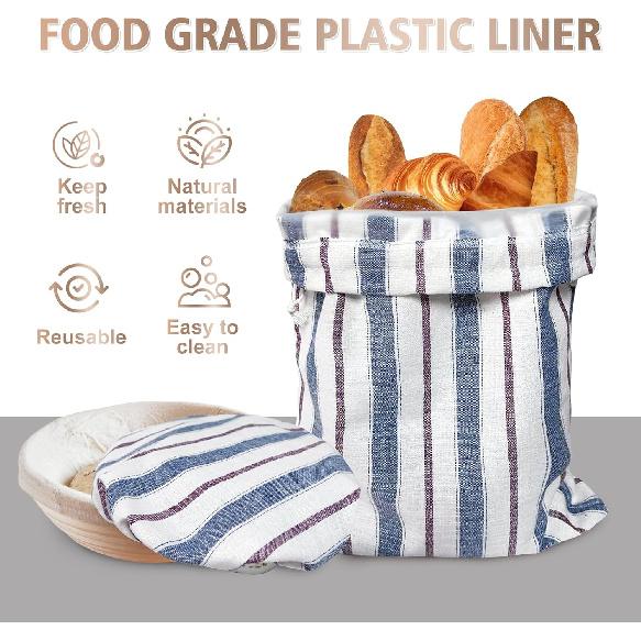 3 Packs Reble Linen Bread Bags for Homemade Sourdough, Large Easy to Clean TPU Lining Storage Bags with Proofing Bowl Cover, Store Bread & Keep