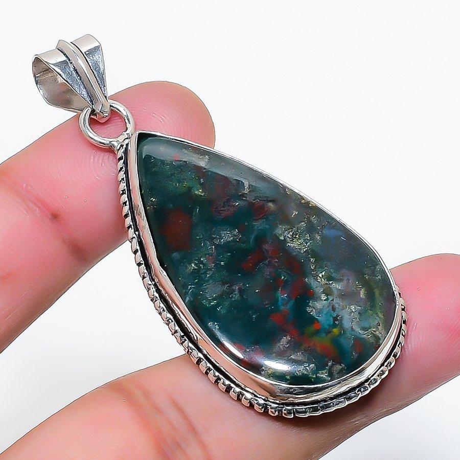 Natural Bloodstone Gemstone Handmade 925 Sterling Silver Pendant 2.17  AP-15694
