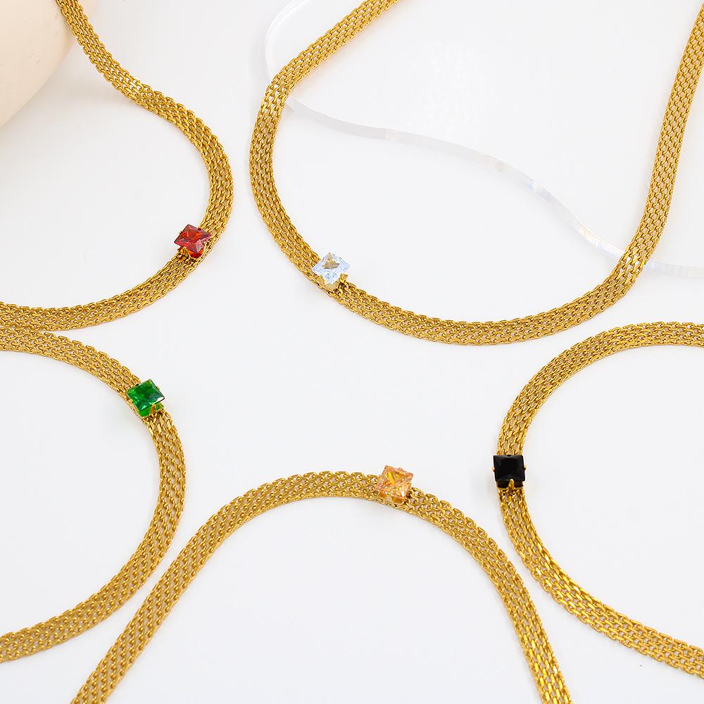 2022 Versatile Mesh Chain Zircon Necklace for Women, Diamond-Inlaid Stainless Steel with Real Gold Plating - YS151