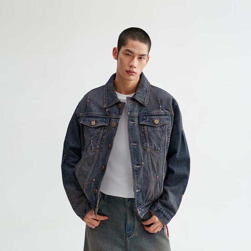 CHINISMCH Men s Retro Washed Denim Jacket S