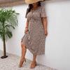 Elegantes Übersee-Leopardenmuster Übergrößenkleid - Damen Kurzarm Verdrehtes Design