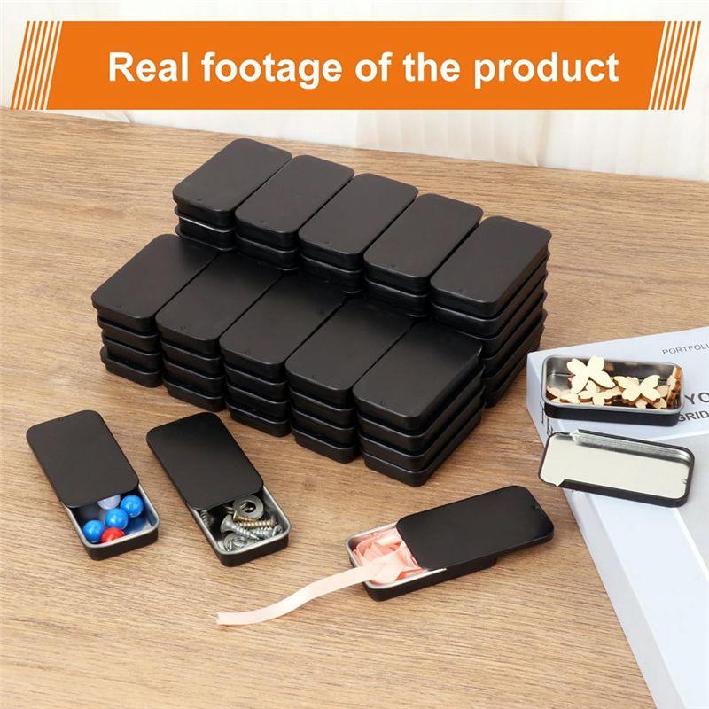 Feb.60 Pack Black Mini Rectangular Metal Tins Boxes With Sliding Lids, Small Empty Slide Top Metal Tin