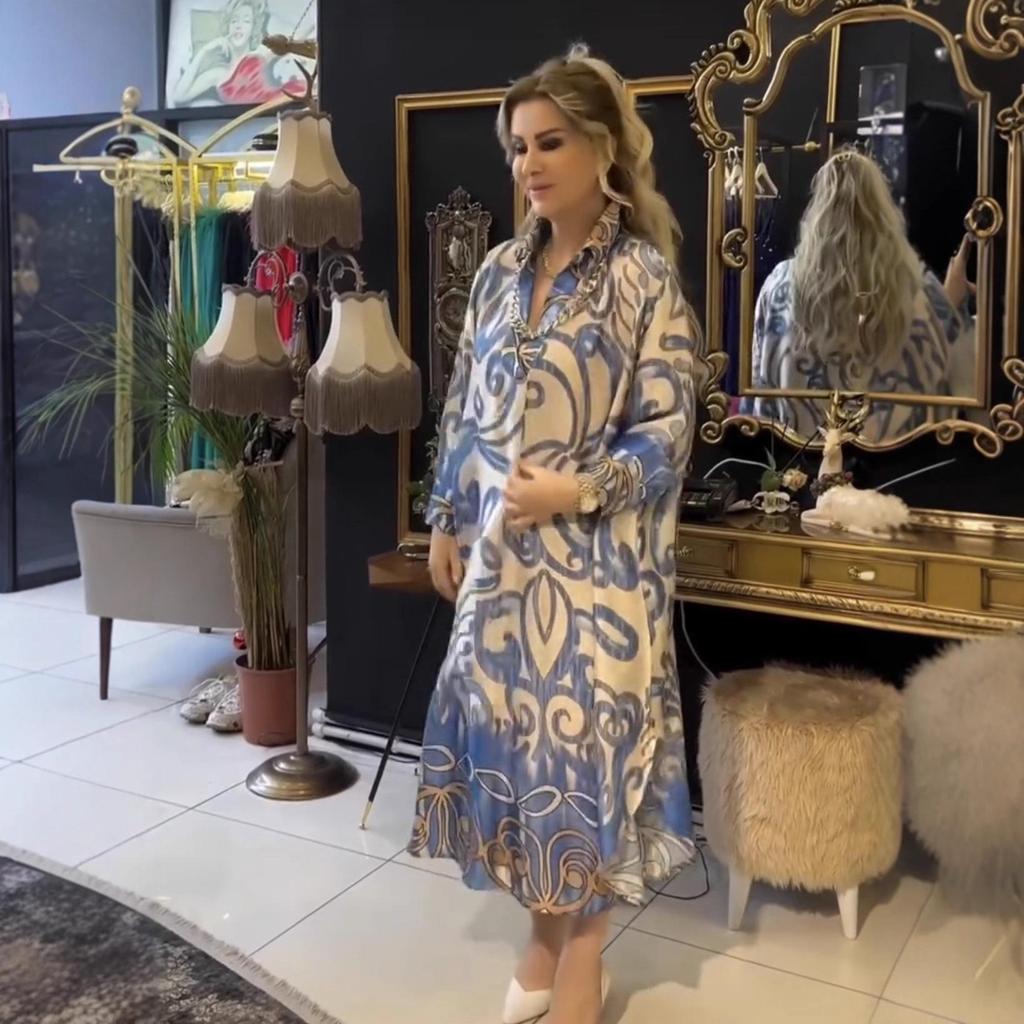 Europeisk & Amerikansk Stil Damers Volang Långärmad Tryckt Skjortklänning med Elastisk Midja, 2026 Kollektion.