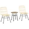 Garden Bistro Set 3 Pieces 2 Chairs + Round Tempered Glass Coffee Table 2 Zipped Removable Cushions PE Resin Wicker Galvanised Metal Diameter 45 X 50
