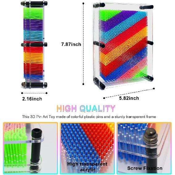 Hsxfl Classic 3D Pin Art Board Toy Sculpture - 8in X 6in Large Size 3D Pin Art Toys for Kids Boys Girls, Sensory Toys Birthday Gifts Fidget Toy