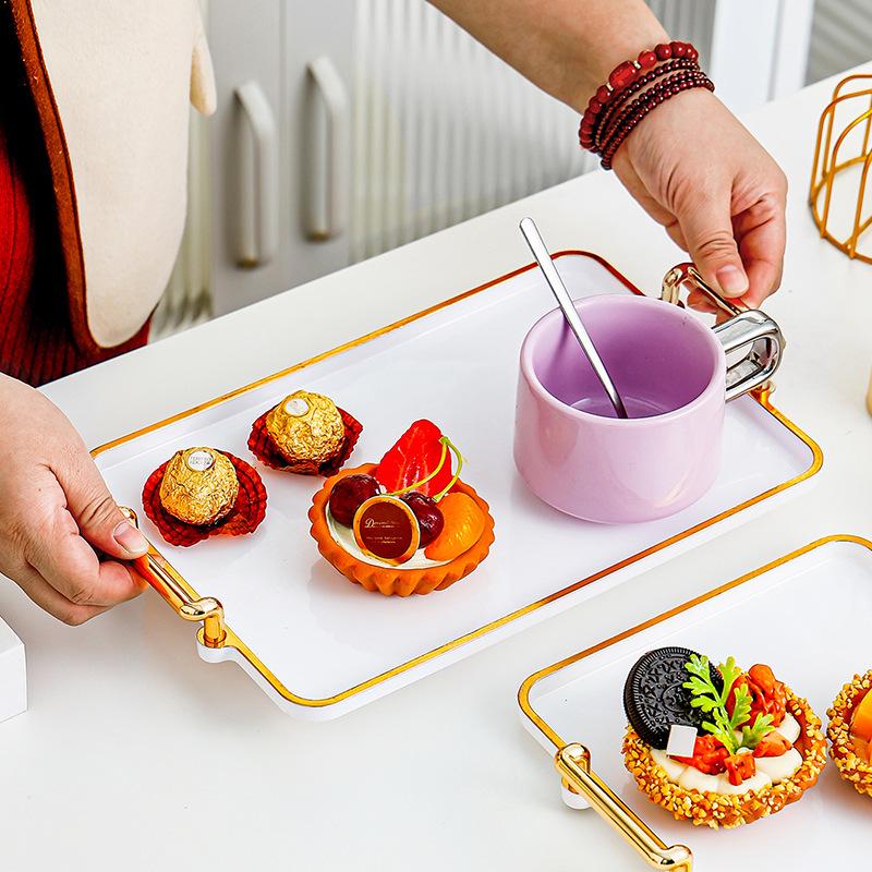 Large Rectangular Tea Tray: Food-Grade Home Tray for Teacups, Snacks, Fruits, Bread, Dining Use